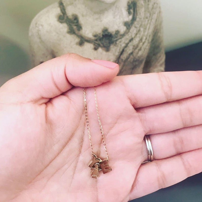 14k Solid Gold Initial Necklace | Bold Floating Initial Necklace