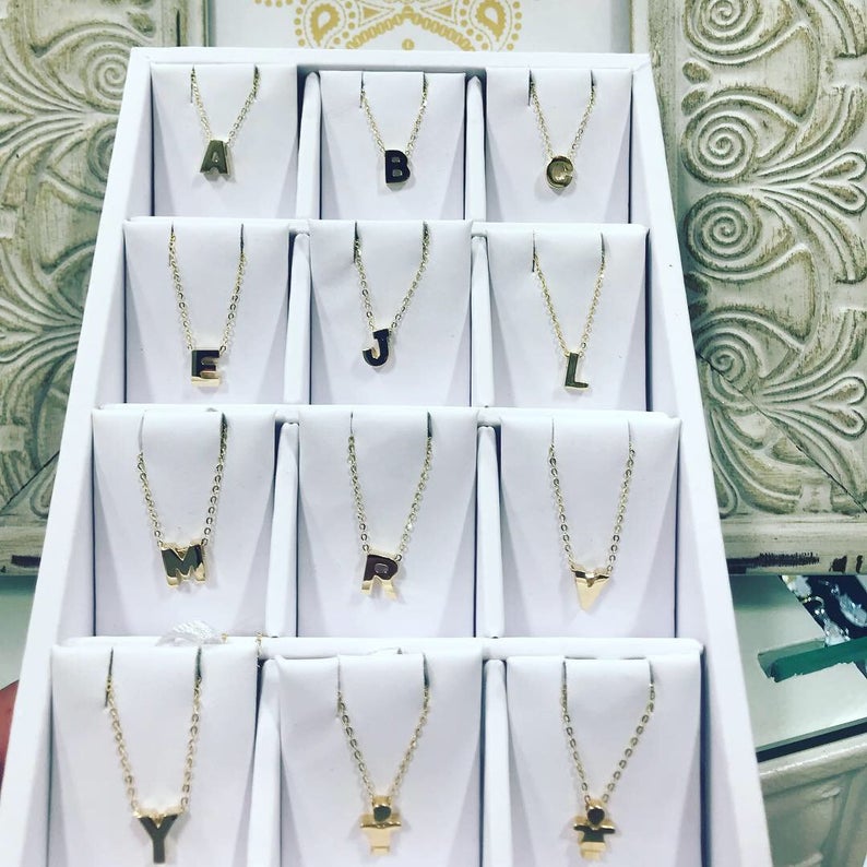 14k Solid Gold Initial Necklace | Bold Floating Initial Necklace