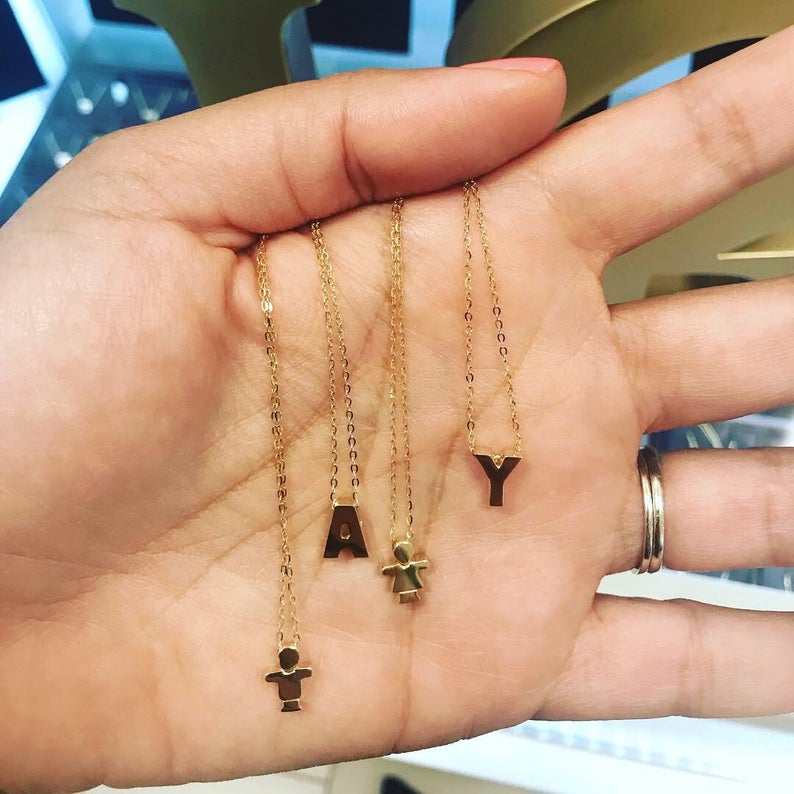 14k Solid Gold Initial Necklace | Bold Floating Initial Necklace