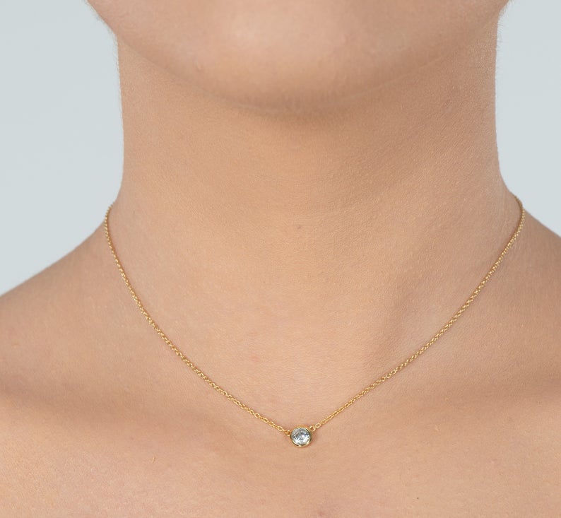 Solitaire Cubic Zirconia Necklace, Stacking, Dainty, Delicate CZ Necklace, Gold CZ Solitaire, Everyday Necklace, Layering, Solitario