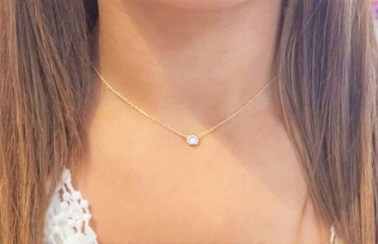Solitaire Cubic Zirconia Necklace, Stacking, Dainty, Delicate CZ Necklace, Gold CZ Solitaire, Everyday Necklace, Layering, Solitario
