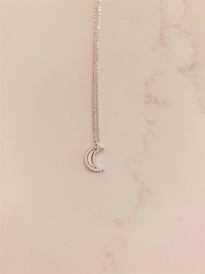 Mother-Pearl Moon Necklace in Sterling Silver