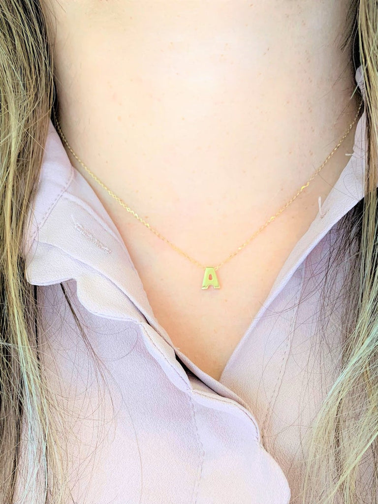 14k Solid Gold Initial Necklace | Bold Floating Initial Necklace