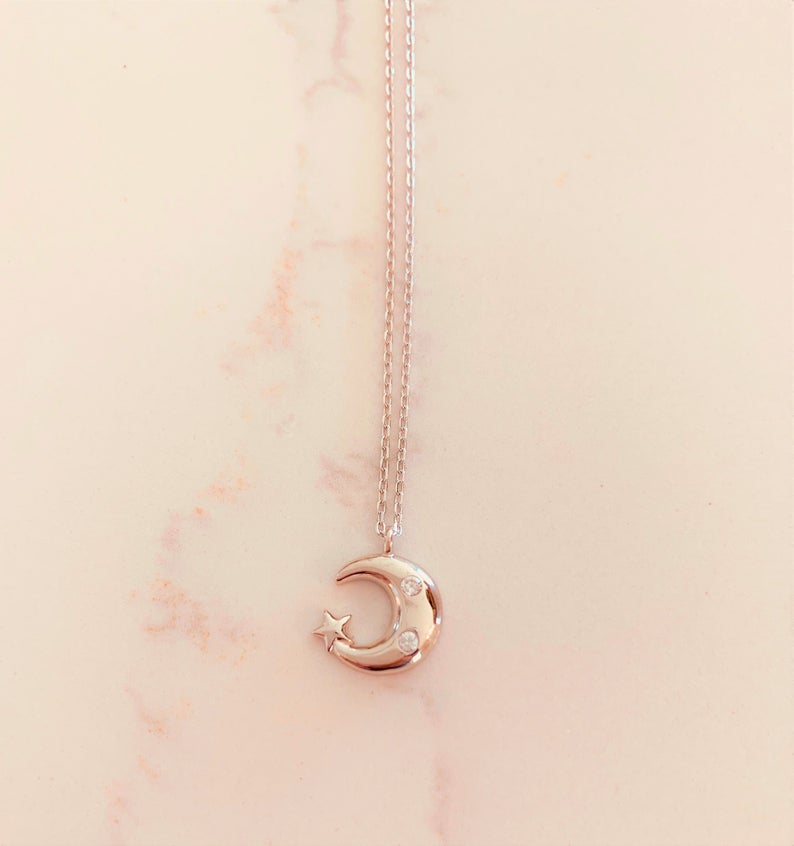 Moon Necklace, Moon ZC, Dainty Necklace, Layering Necklace, Minimalist Jewelry, Star Necklace, Crescent Moon, Gold, Silver, Sterling Silver