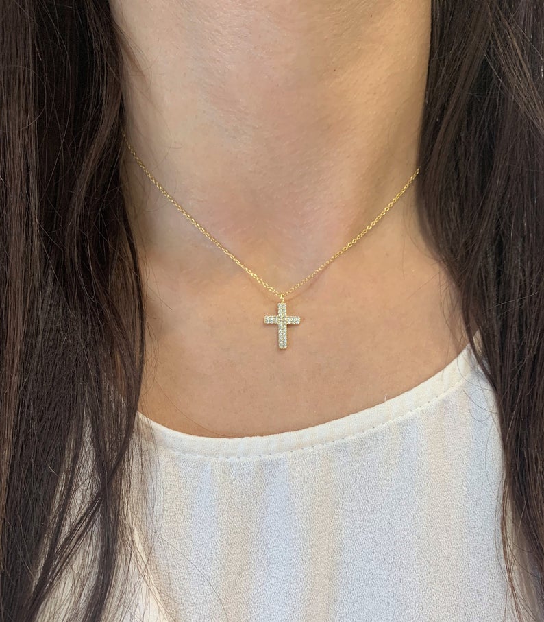 Medium Gold Cross Necklace Silver Cross Women Big Small Cross Necklace Religious Necklace Jewelry Dainty Cross Necklace Gold Cross Pendant