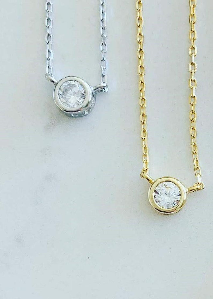 Bezel CZ Necklace in Gold Vermeil and Sterling Silver