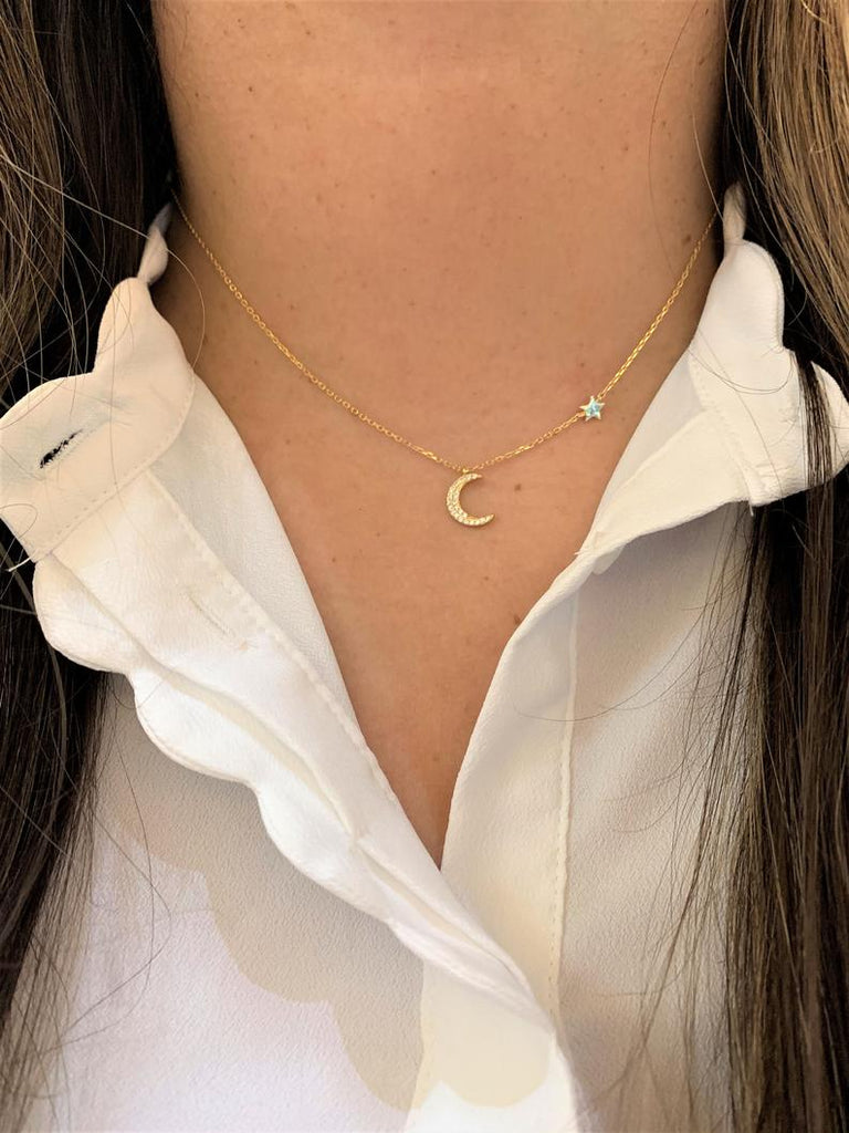 Moon and Star Necklace, Dainty Necklace, Layering Necklace, Minimalist Jewelry, Star Necklace, Crescent Moon, Gold, Silver, Sterling Silver