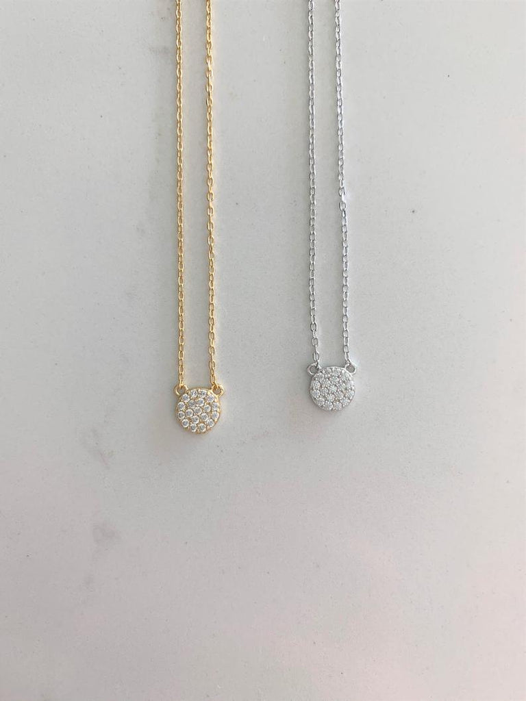 Small Pave Disc Necklace | Sterling Silver Circle necklace