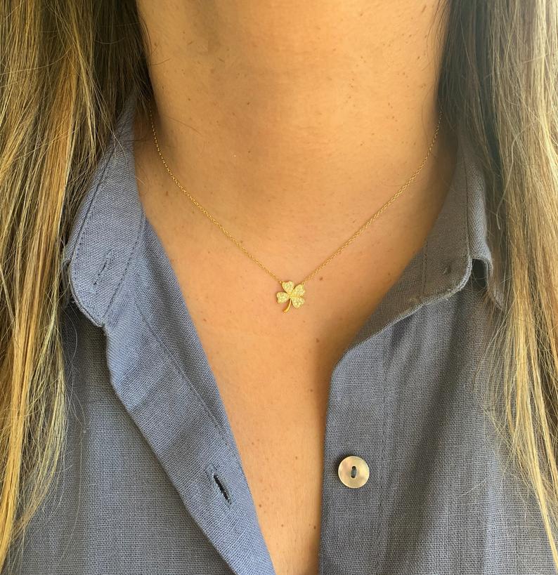 Buy 14K Solid Gold Lucky 4 Leaf Clover Pendant Necklace Floral Design  Stunning Gift Hypoallergenic Jewelry Timeless and Versatile Online in India  - Etsy