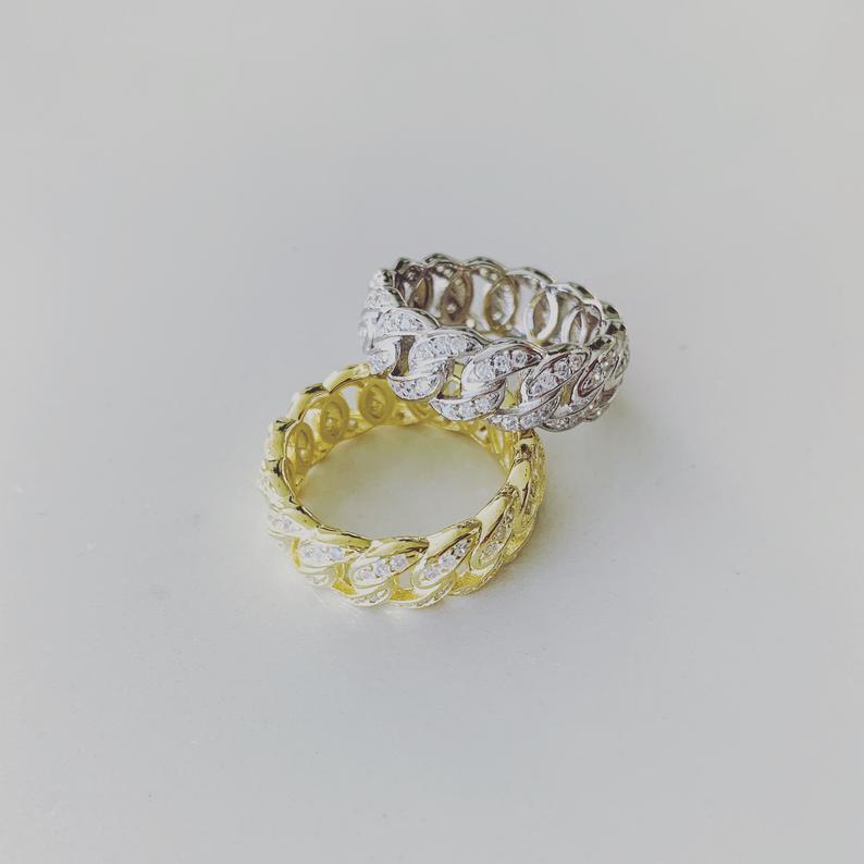 14K White Gold Natural Diamond Miami Cuban Ring – ICED