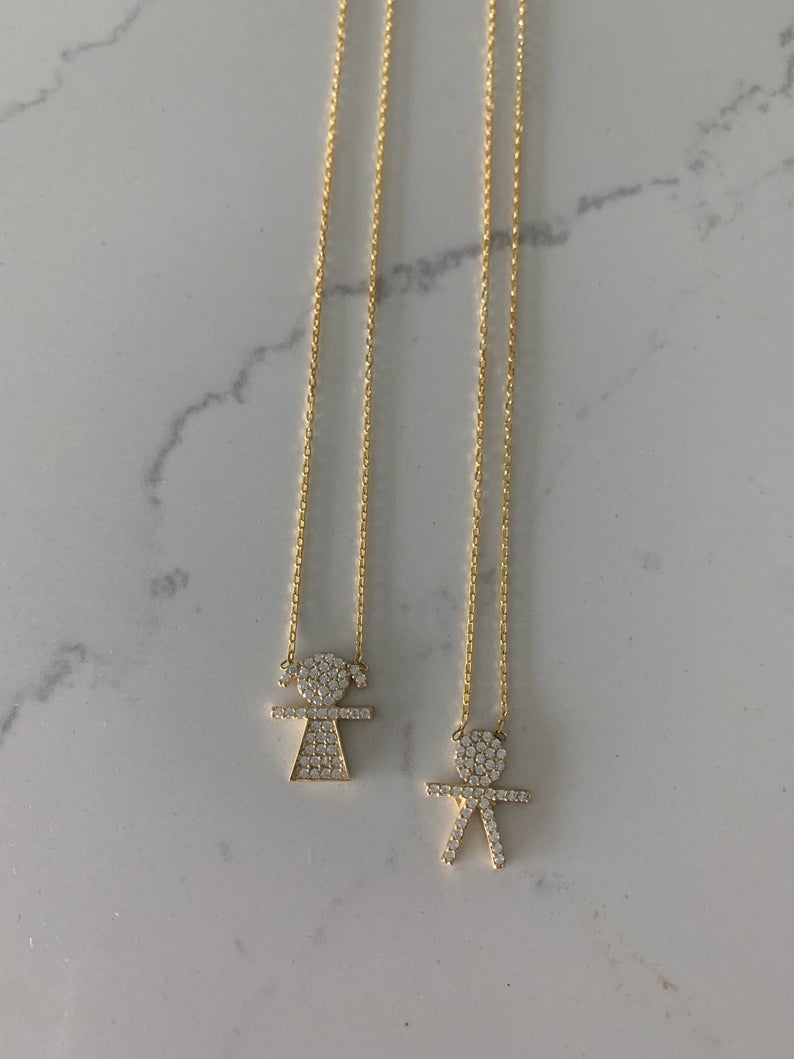 Medium Boy Shaped Charm Necklace, Sterling Silver, Gift for Mom to Be, Son Charm Necklace, Gift for Grandma, Mothers Day Gift, Boy Necklace