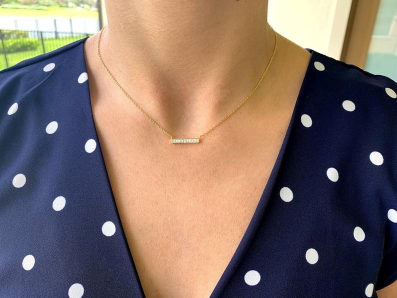 CZ Diamond Bar Necklace in Sterling Silver Silver Bar