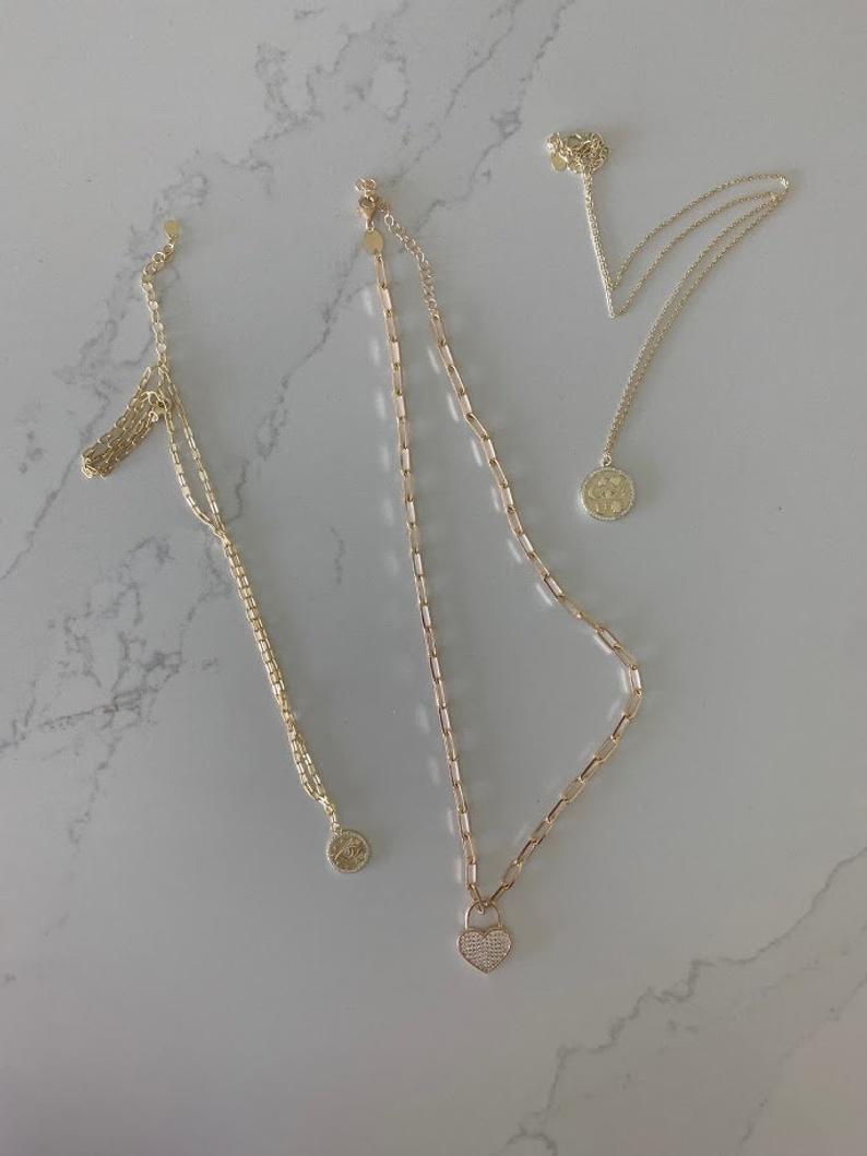 Evil Eye Disc on a Paperclip Chain in Gold Vermeil