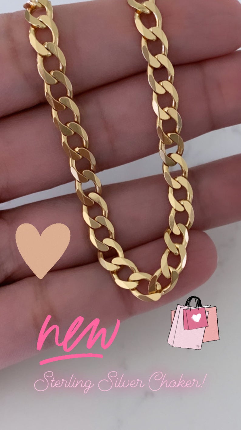 Flat Curb Chain Gold over Sterling Silver
