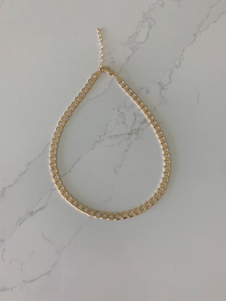 Flat Curb Chain Gold over Sterling Silver