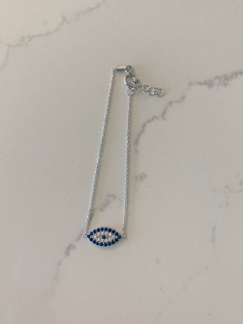 Oval Evil Eye Bracelet Sterling Silver