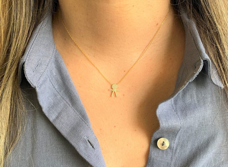 Medium Boy Shaped Charm Necklace, Sterling Silver, Gift for Mom to Be, Son Charm Necklace, Gift for Grandma, Mothers Day Gift, Boy Necklace
