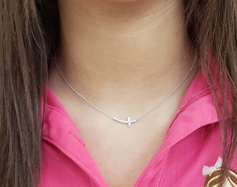 Sideways Cross Necklace in Sterling Silver
