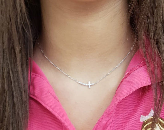 Sideways Cross Necklace in Sterling Silver