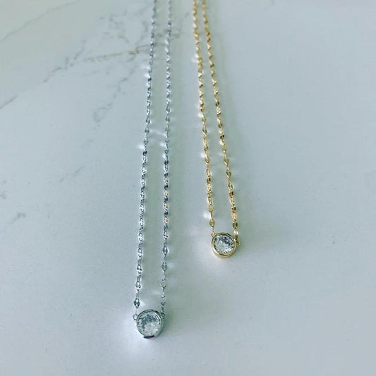 Large Solitaire Cubic Zirconia Necklace, Stacking, Mirror Chain, CZ Necklace, Gold CZ Solitaire, Everyday Necklace, Layering, Solitario
