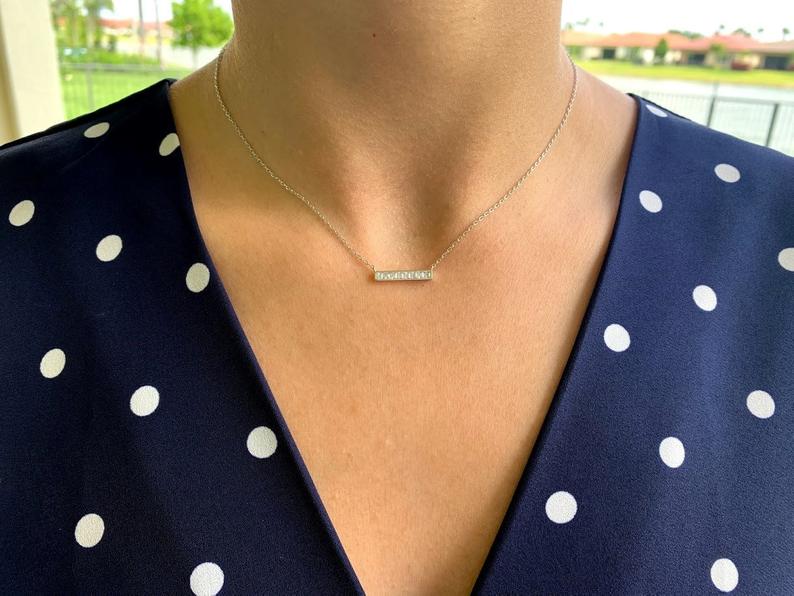 CZ Diamond Bar Necklace in Sterling Silver Silver Bar