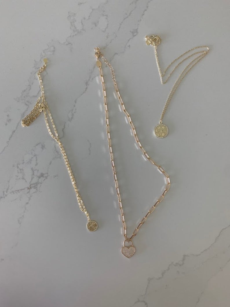 Heart Lock on Paperclip Necklace | Sterling Silver Drawn Cable Chain with a Heart Pendant