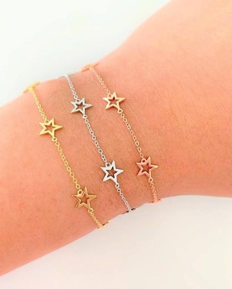 Stars Bracelet in Sterling Silver, Stars Bracalet, Bracelet, Sterling Silver Bracelet, Rose Gold Star, Gold Star Bracelet