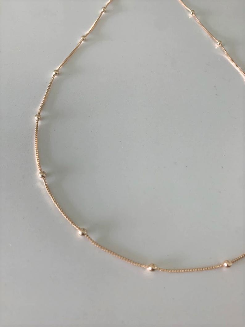 2MM Beaded Satellite Chain Necklace in Gold-filled | Minimalist Beads on Box Chain | Delicate Necklace