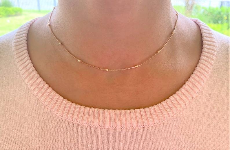 2MM Beaded Satellite Chain Necklace in Gold-filled | Minimalist Beads on Box Chain | Delicate Necklace