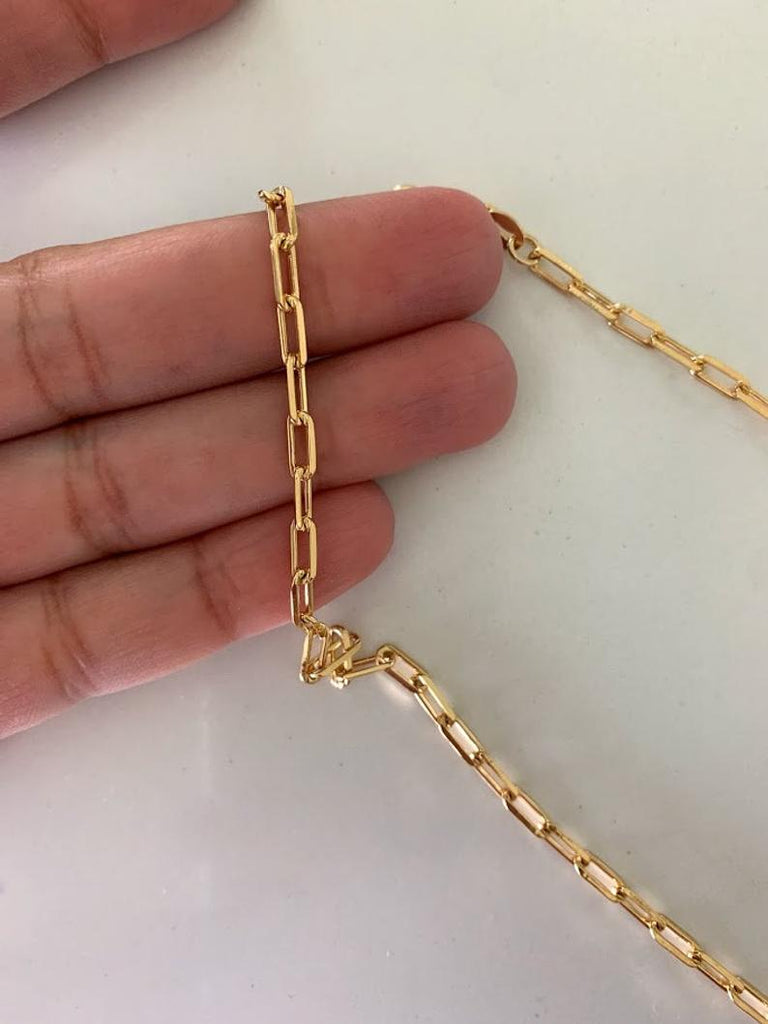 Large Clasp Paper Clip Necklace•Layering Gold Chain Necklace• Gold Filled Chain Choker Necklace•Rectangle Link Chain Choker