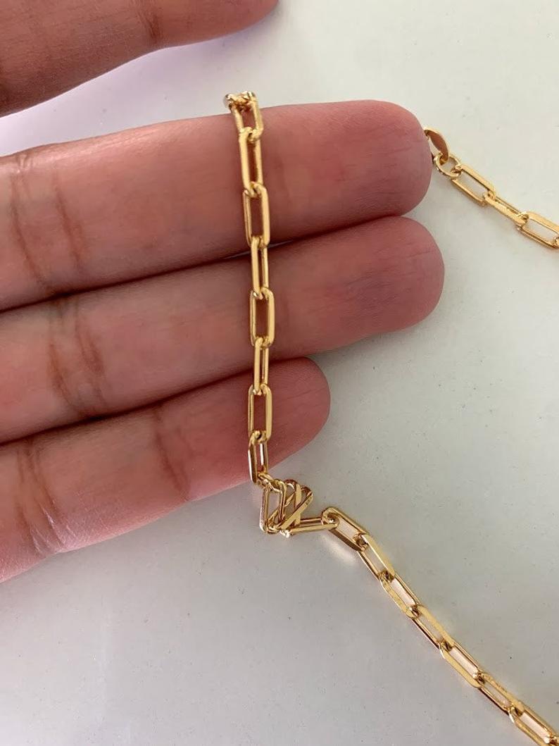 Large Clasp Paper Clip Necklace•Layering Gold Chain Necklace• Gold Filled Chain Choker Necklace•Rectangle Link Chain Choker