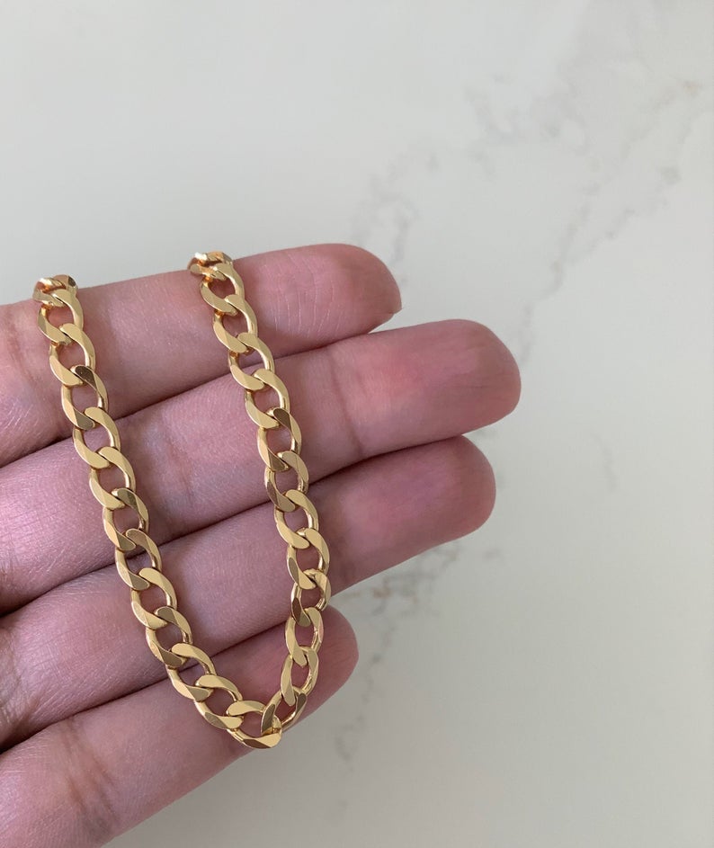 Flat Curb Chain Gold over Sterling Silver