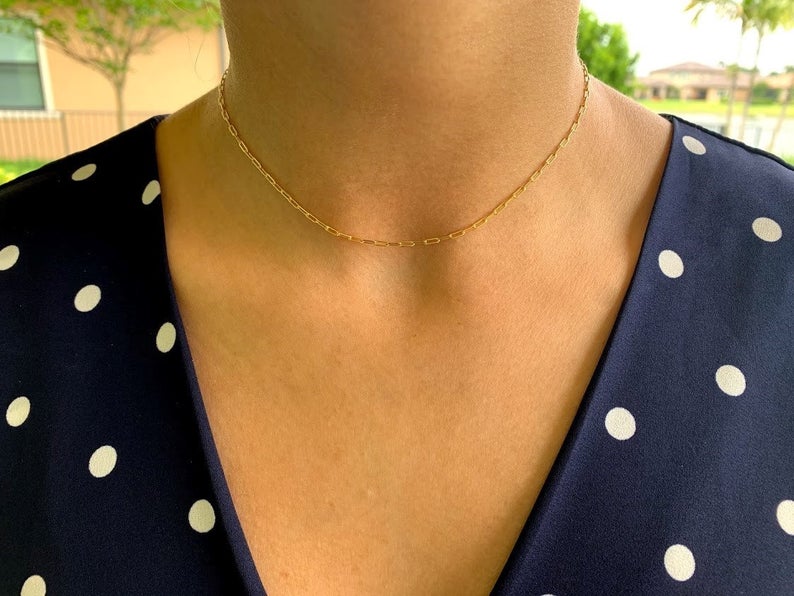 Disc Initial & Tiny Paper Clip Necklace