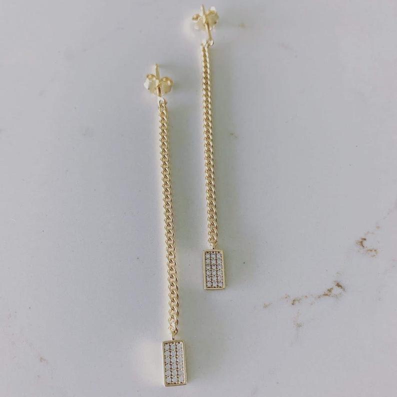 925 Sterling Silver Long Cuban Chain Earrings