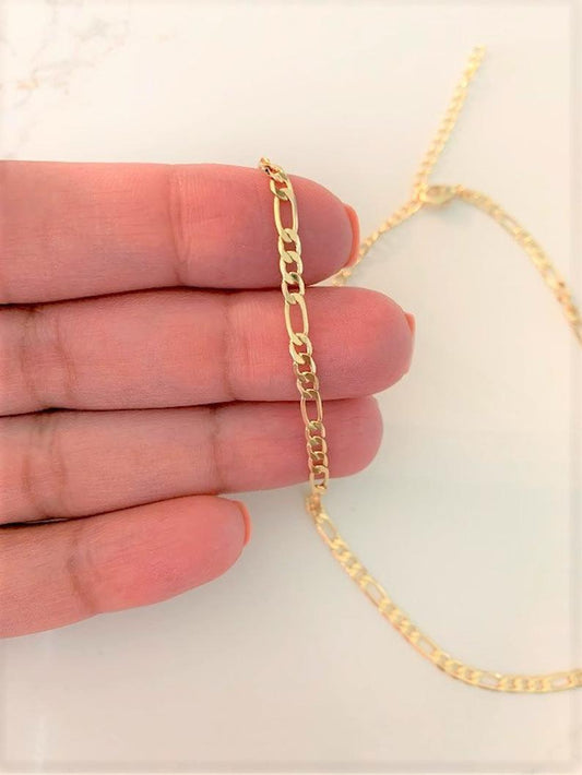 3MM Gold Flat Figaro Dainty Chain Necklace  | Gold-filled