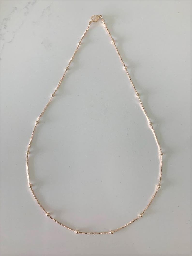 2MM Beaded Satellite Chain Necklace in Gold-filled | Minimalist Beads on Box Chain | Delicate Necklace