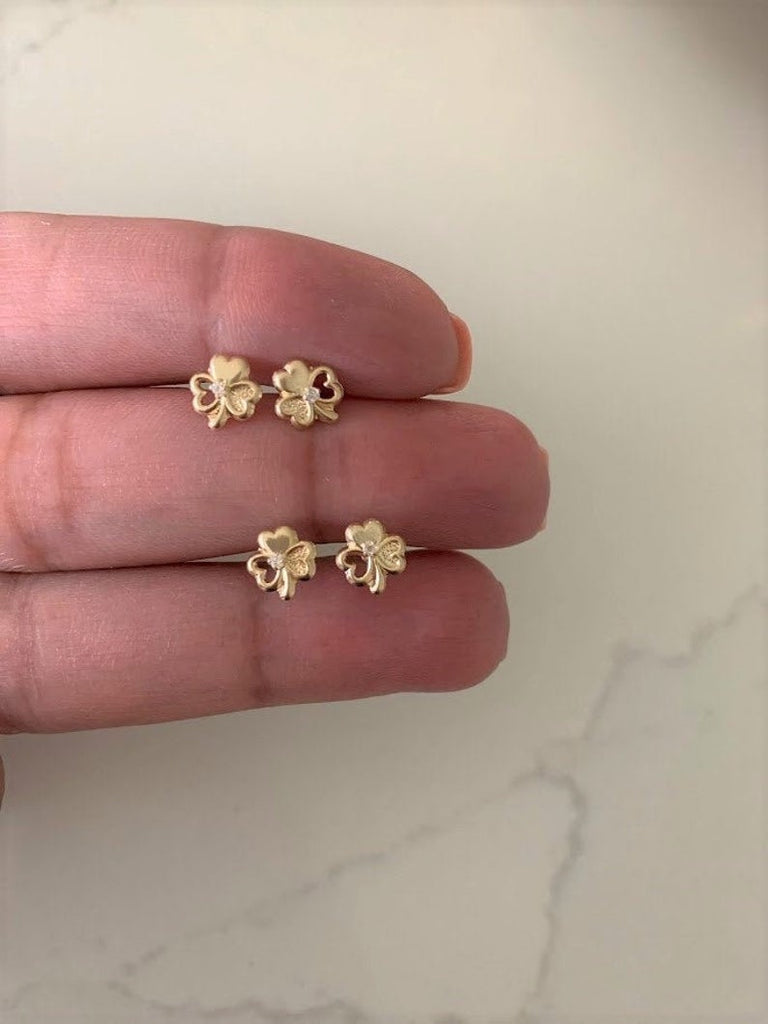 Tiny 14K Solid Gold Clover Earrings