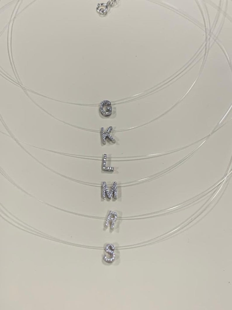 Sterling Silver Clear Nylon Cord Initial Necklace