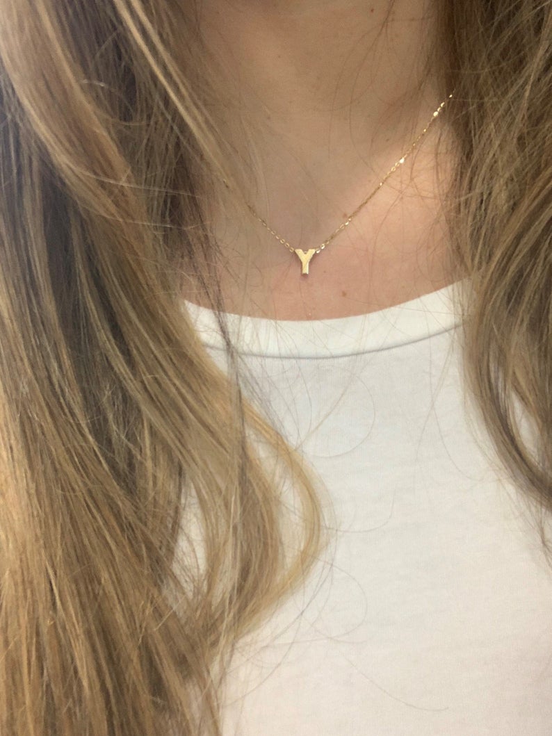 14k Solid Gold Initial Necklace | Bold Floating Initial Necklace