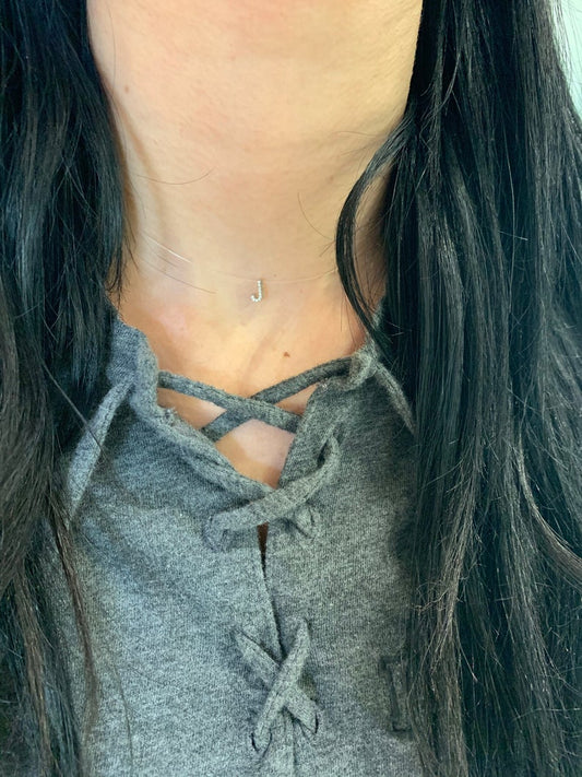 Sterling Silver Clear Nylon Cord Initial Necklace