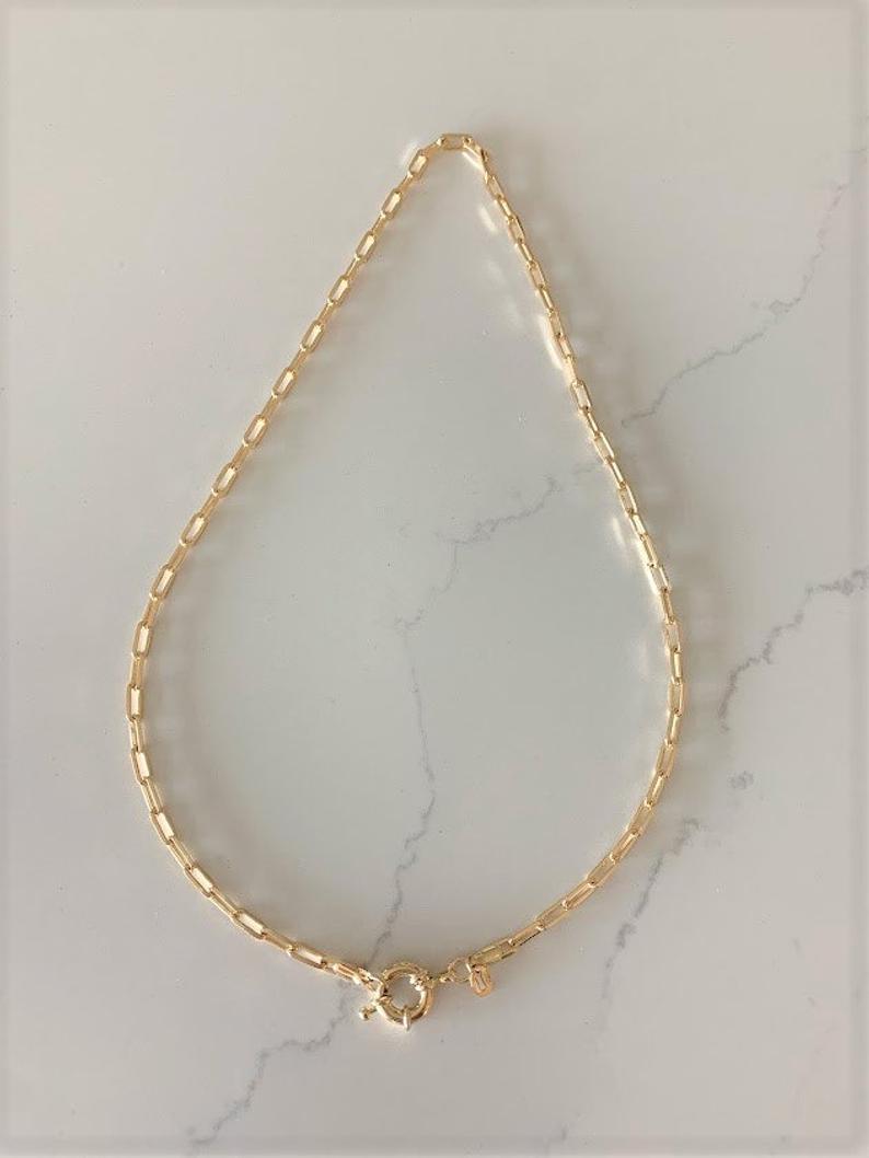 Large Clasp Paper Clip Necklace•Layering Gold Chain Necklace• Gold Filled Chain Choker Necklace•Rectangle Link Chain Choker