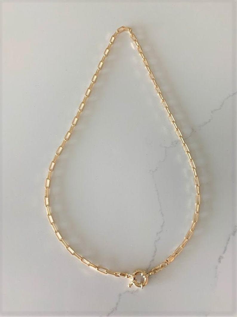 Large Clasp Paper Clip Necklace•Layering Gold Chain Necklace• Gold Filled Chain Choker Necklace•Rectangle Link Chain Choker