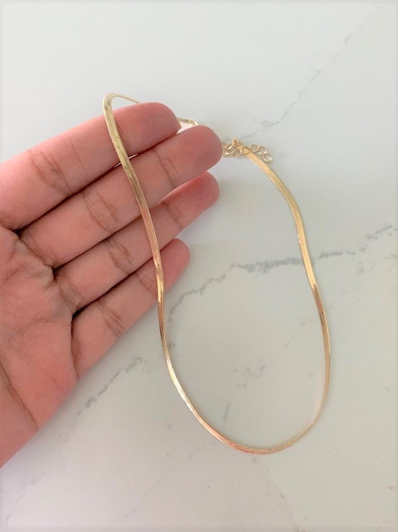 14K Gold Filled Dainty Thin Herringbone Chain Necklace — Priscilla Ma