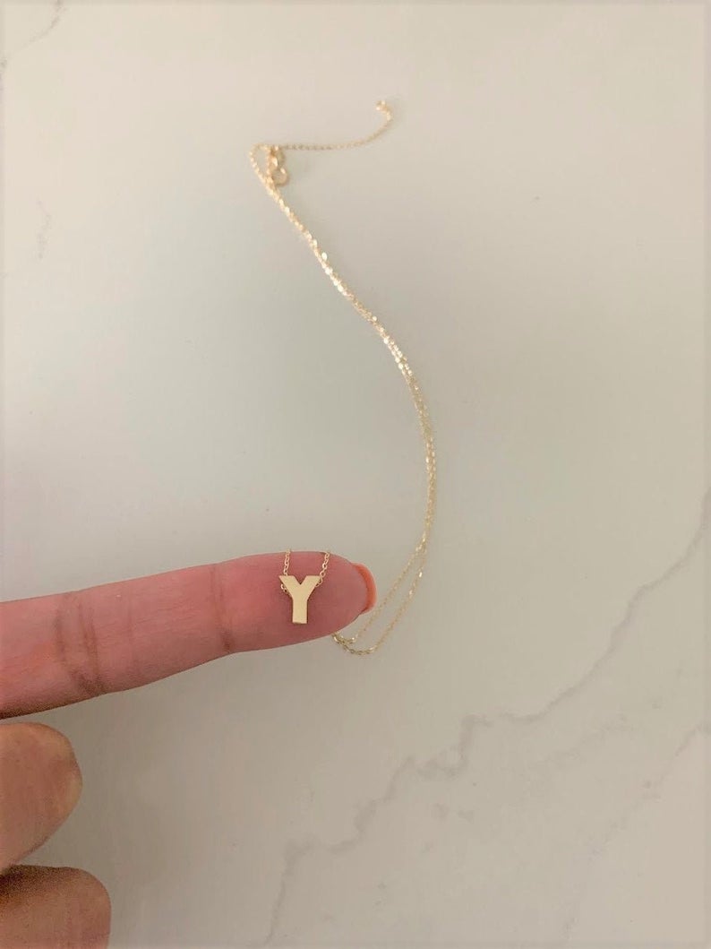 14k Solid Gold Initial Necklace | Bold Floating Initial Necklace