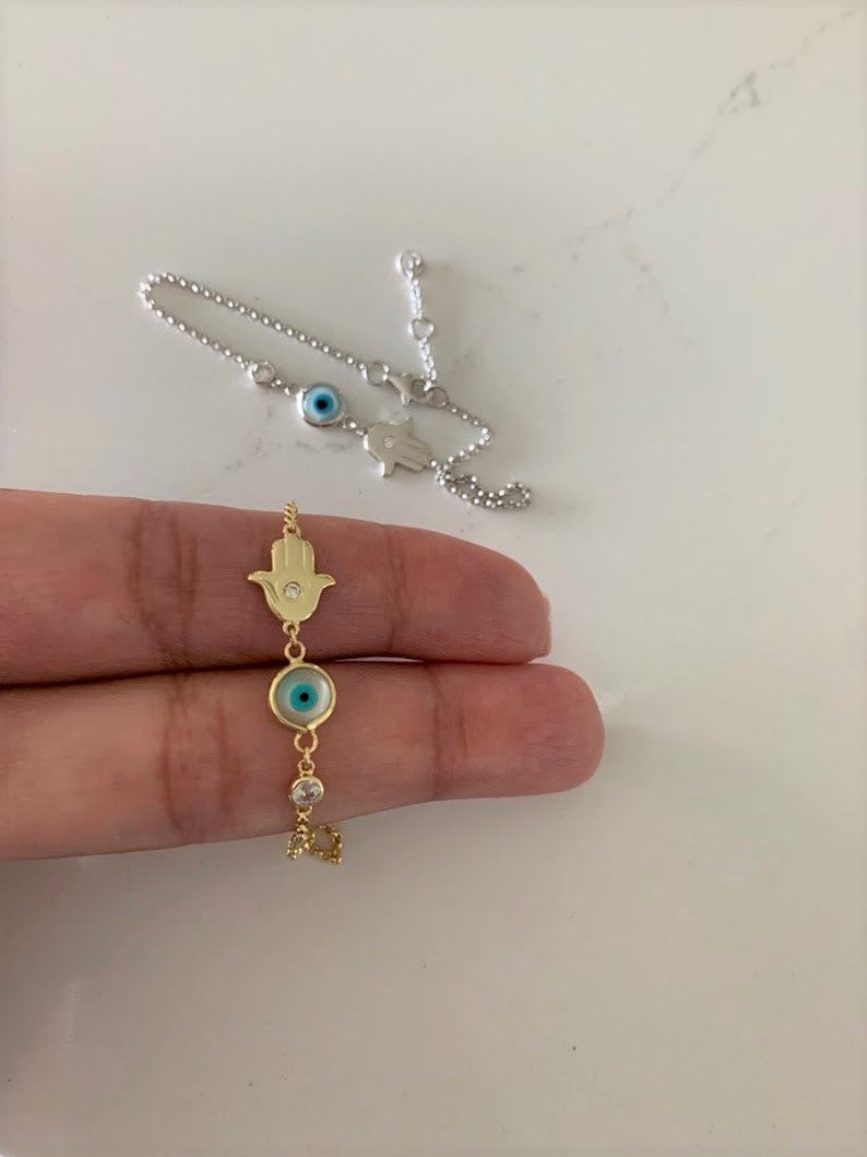 Evil Eye Hamsa Bracelet in Sterling Silver