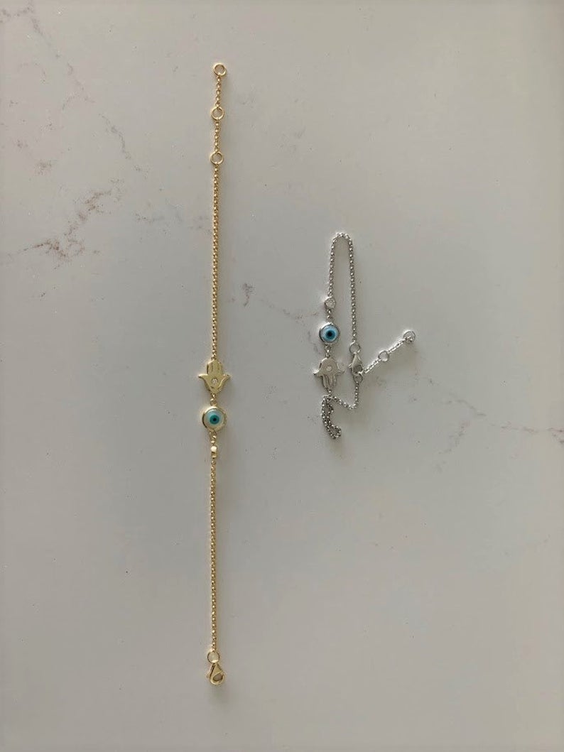 Evil Eye Hamsa Bracelet in Sterling Silver