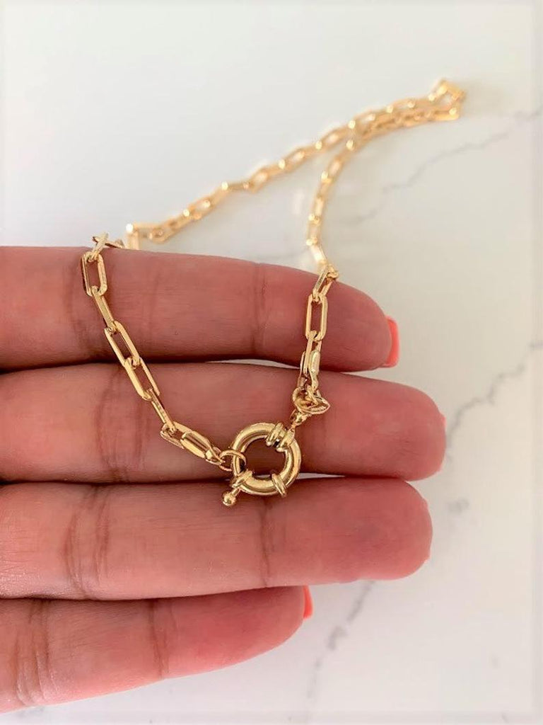 Large Clasp Paper Clip Necklace•Layering Gold Chain Necklace• Gold Filled Chain Choker Necklace•Rectangle Link Chain Choker