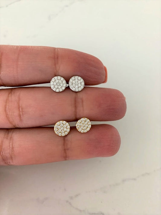 7MM Pave Disc Stud Earrings