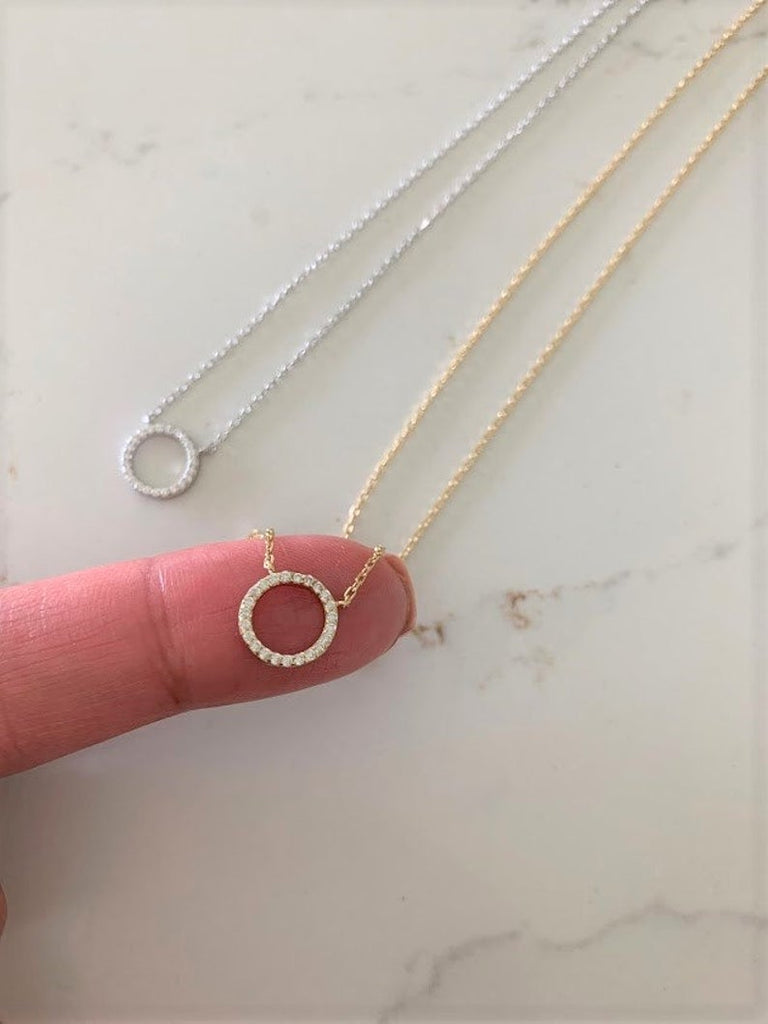 925 Sterling Silver Hollow Disc Necklace