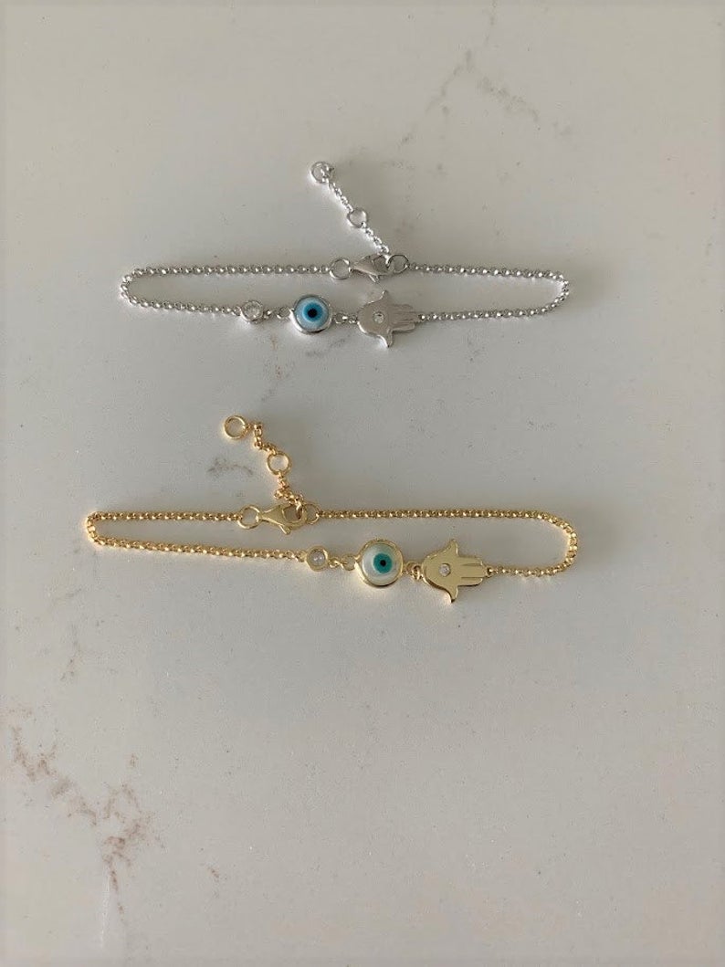Evil Eye Hamsa Bracelet in Sterling Silver